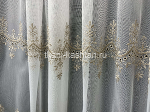 ТЮЛЬ (КР) ВЫШИВ. ЛЕН 122388/5630 БЕЖЕВЫЙ 290СМ