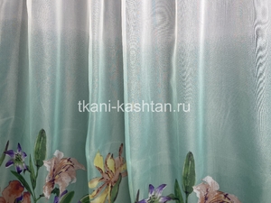 ТЮЛЬ ВУАЛЬ ПРИНТ ЦВЕТЫ БИРЮЗА КУПОН 3397-01 280 СМ 