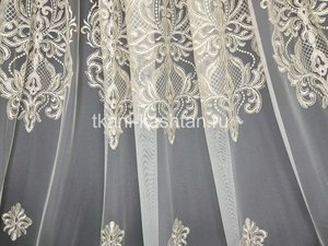 ТЮЛЬ (КР) СЕТКА ГРЕК ВЫШИВ. 9482153/156 МОЛОЧНЫЙ 315СМ